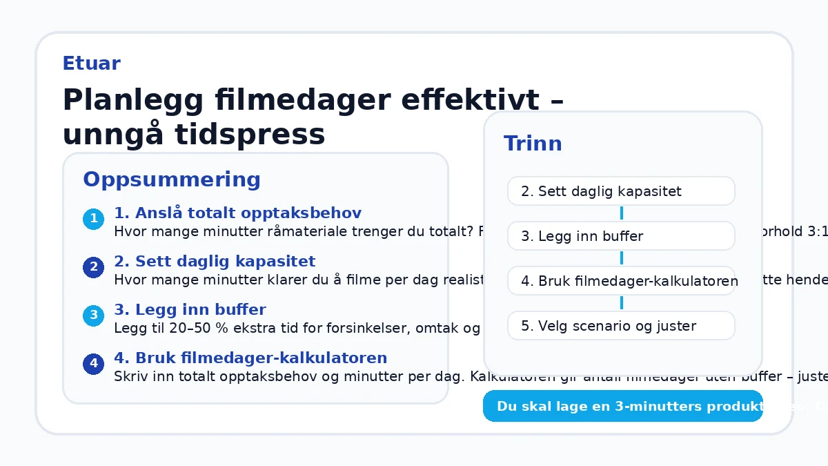 Planlegg filmedager effektivt – unngå tidspress